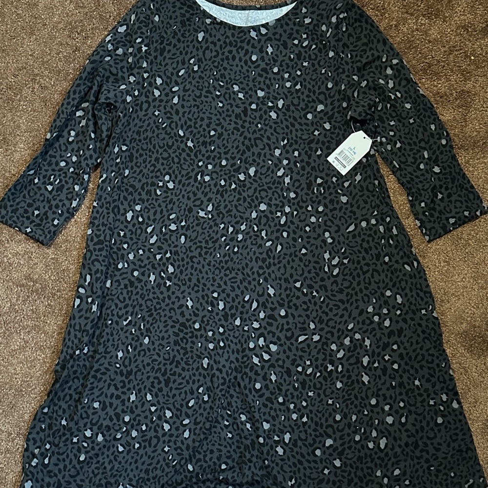 Time and Tru Black Leopard Print Midi Dress